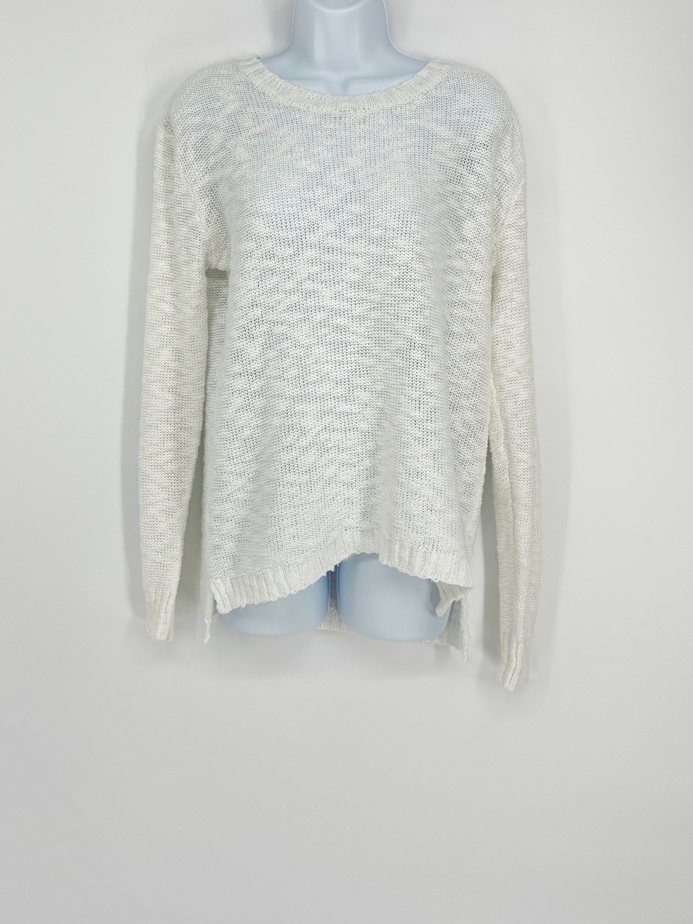 Poof Cream Open Knit Slouchy Crochet Lace Inset Panel Back Boho Sweater M